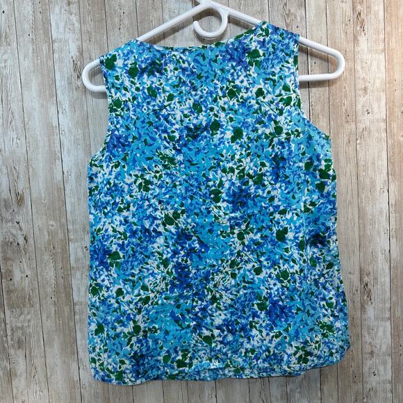 Talbots Tank Top Womens P Blue Green Floral Round Neck‎ Lightweight Cottagecore - Picture 2 of 5